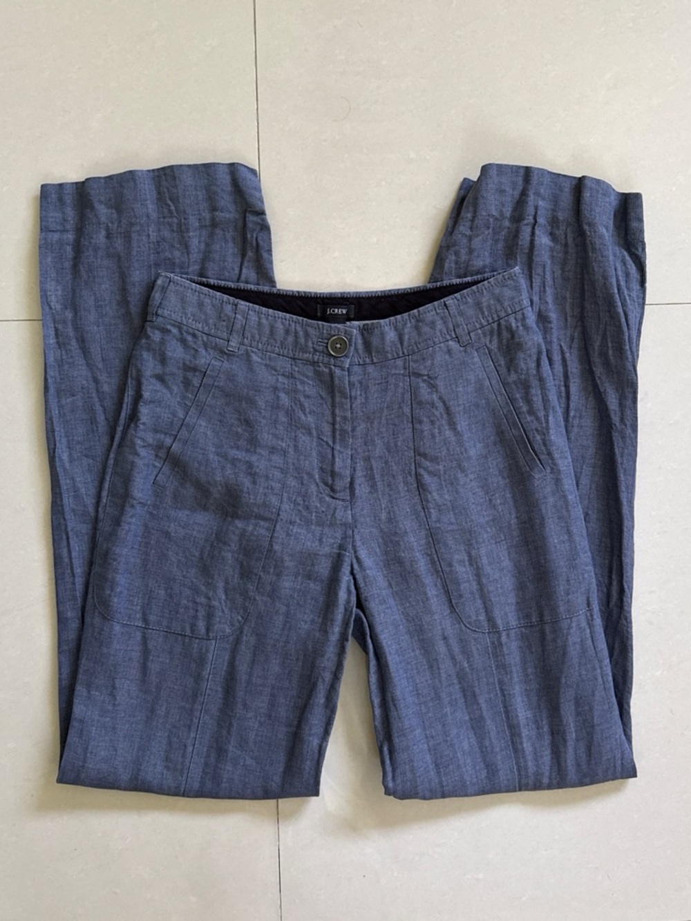 J.Crew 100% Linen Straight-Leg Pants in Heathered Navy